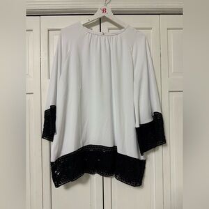J Jill Christian Siriano Size Large Tall White Lace Blouse Shirt Top Business